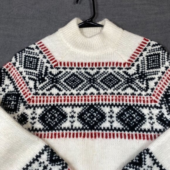 Abercrombie & Fitch Fair Isle Knit Sweater White/Red/Navy Wool Blend Womens XS - Picture 4 of 9